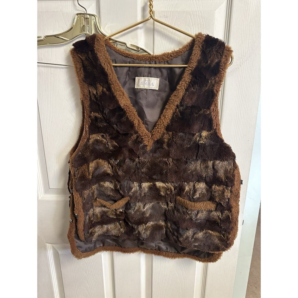 Vintage Autumn Haze Brand Emba Natural Brown Mink Fur Vest Pockets L/XL